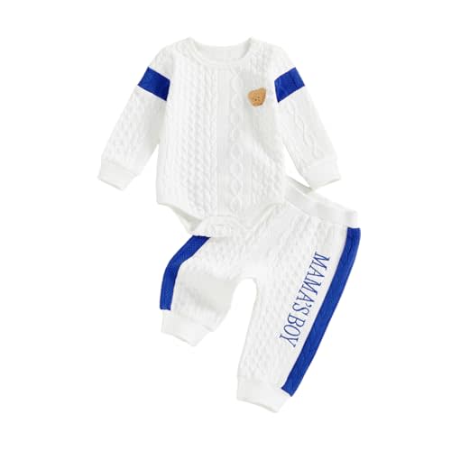 SAYOO Infant Baby Boy Clothes 3 6 12 18 Months Fall Winter Outfit Bear Romper Mama's Boy Embroidery Pants 2Pcs Tracksuit