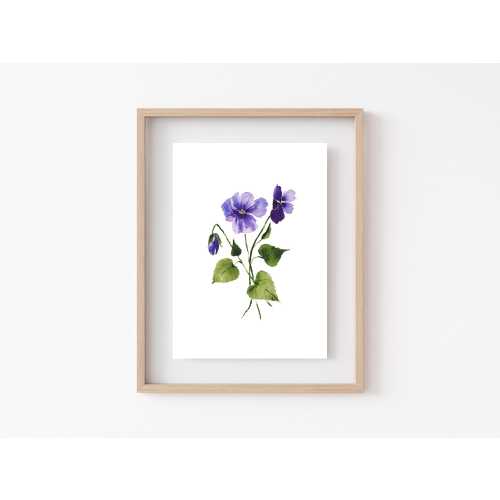 VIOLETS Watercolor Print • Minimalist Floral Wall Decor • Fine Art Home Decor • Watercolor Flowers • Birth Flower