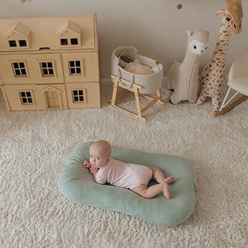 Aila + Aiden Baby Lounger | Organic Cotton Infant Lounger | Adjustable & Portable Floor Lounger | Supervised Use | Soft, Breathable, Washable Cover - Snuggle Collection - (Sage)