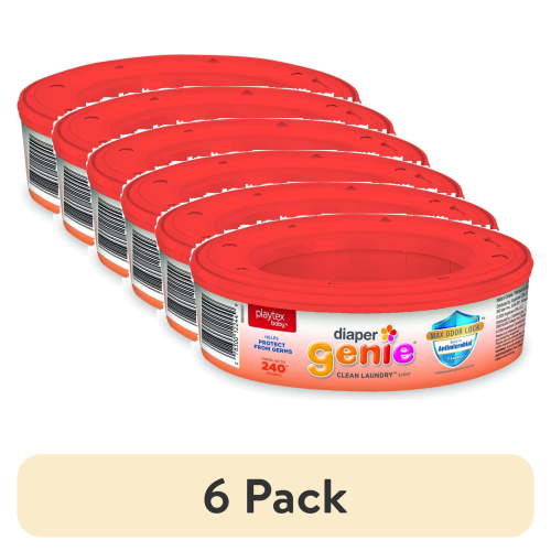 (6 pack) Diaper Genie Refill, Clean Laundry Scent, Max Odor Lock, 6.4m (21 ft), Holds Up to 270 Newborn Diapers