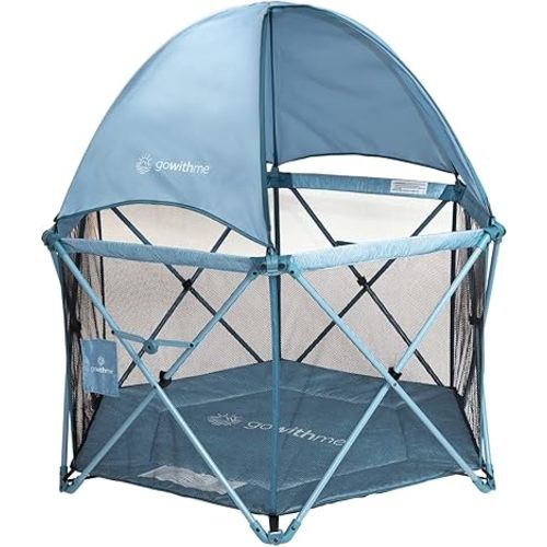 Baby Delight Go with Me Eclipse Deluxe Portable Playard | Playpen | Sun Canopy | Indoor and Outdoor | Ultra Padded Nylon Floor | Blue Wave