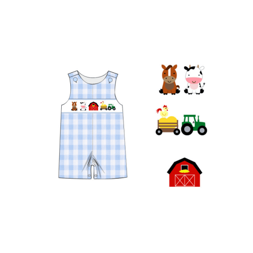Pre-Order Smocked Farm Fun Blue Gingham Jon Jon