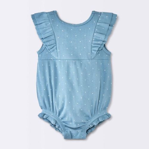 Baby Girls' Polka Dot Ruffle Tank Romper - Cloud Island™ Steel Blue 18M