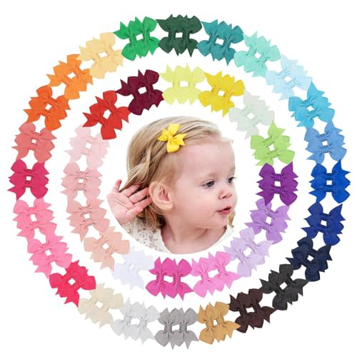 doboi 80PCS 2'' Baby Girls Fully Lined Grosgrain Boutique Solid Color Ribbon Mini Hair Bows Clips for Teens Infants Kids Toddlers Newborn Children Set of 40 Pairs