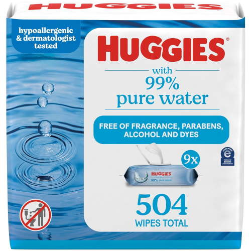 99% Pure Water Baby Wipes, Unscented, 9 flip-top packs (3 Packs of 3), 504 Wipes Total, Packaging May Vary
