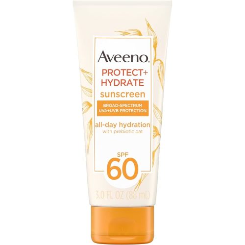 Aveeno Protect + Hydrate Moisturizing Body Sunscreen Lotion with Broad Spectrum SPF 60 & Prebiotic Oat, Weightless & Refreshing Feel, Paraben-Free, Oil-Free, Oxybenzone-Free, 3.0 fl. oz