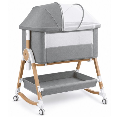 SUIHUOOO 4 in 1 Baby Bassinet Bedside Sleeper, Height Adjustable,Mosquito Net for 0-18 Months Infant,Unisex ,Grey
