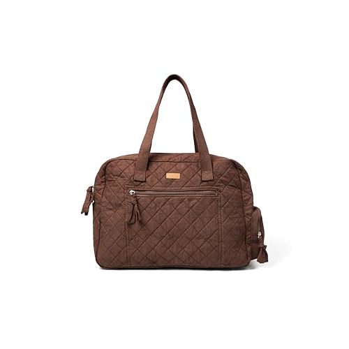 Staya Quilted Weekender Bag for Women – Soft Cotton Travel Duffle, Lightweight Carry-On Overnight Tote for Weekend Trips, Gym or Hospital Bag –Cacao