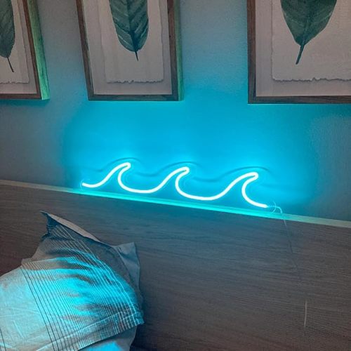 Wave Neon Signs Light Blue LED Night Lights With Dimmable Switch For Kids Wall Decor USB Powered For Living Room Bar Bedroom Christmas Gift(11.8 * 3.9")