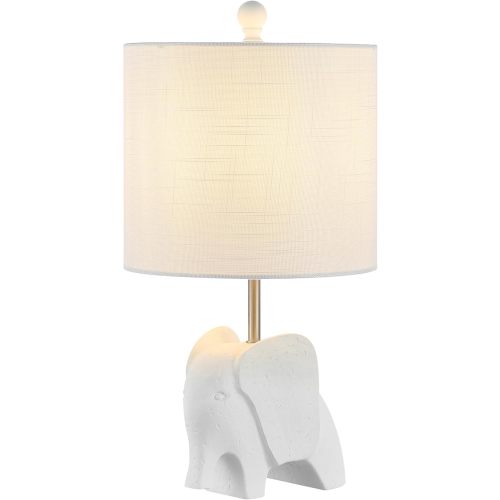 JONATHAN Y 17.5" White Elephant Kids Table Lamp, Whimsical Resin Bedside Lamp with White Linen Drum Shade for Bedroom Playroom Nursery, LED Bulb Included, UL Listed (JYL1143D)