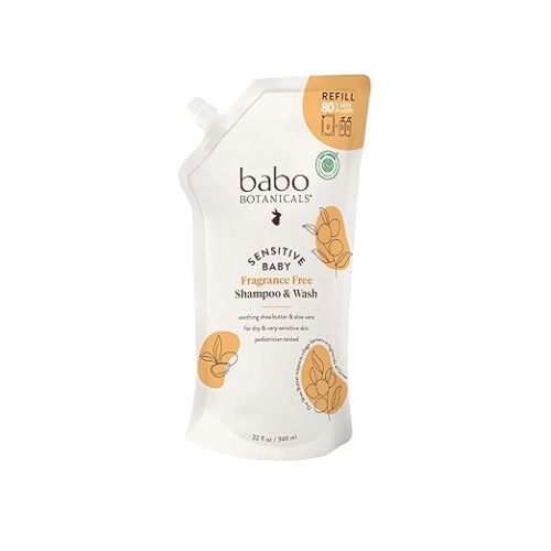 Babo Botanicals Sensitive Baby Fragrance-Free 2-in-1 Shampoo & Wash - Shea Butter, Calendula & Aloe Vera - EWG Verified - Cruelty-Free - Vegan - Pediatrician Tested - For Babies & Kids