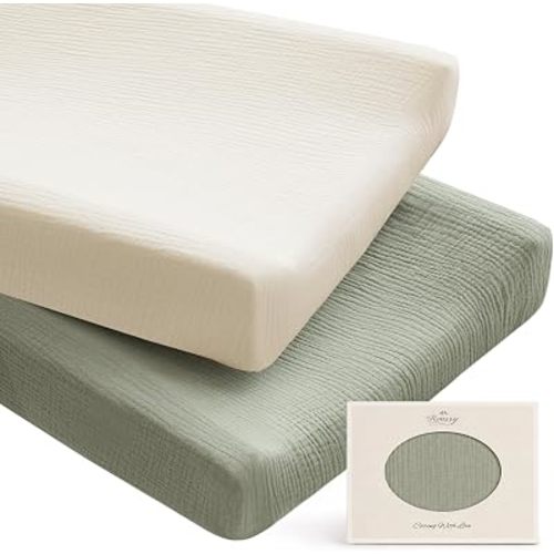 Konssy 100% Cotton Muslin Changing Pad Cover 2 Pack, 32"x16" Standard Fit