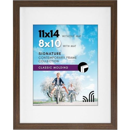 Americanflat 11x14 Picture Frame with Shatter-Resistant Glass - Use as 8x10 Frame with Mat or Display 11x14 Photo Without Mat - Signature Collection - Picture Frames for Wall Display - Walnut