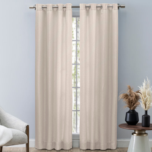 Ricardo Trading Grasscloth Lined Grommet Window Panel Curtain - Parchment, 54"W X 84"L