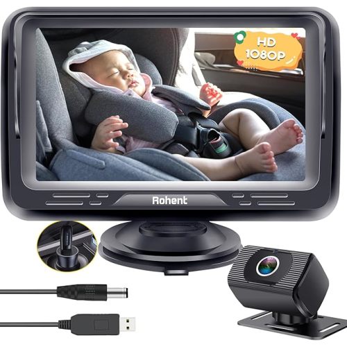 Rohent Baby Car Camera HD 1080P - Rear-Facing Infant Monitor with Night Vision Car Camera for Baby 150° Wide-Angle Lens Anti-Glare Screen Easy Install 360° Adjustable Display