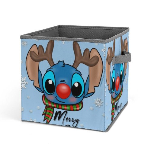 Stitch Anime Cartoon Storage Basket Collapsible Organizer with Handle Cartoon Cat Foldable Storage Bin Cube for Bedroom Nursery Playroom 10.6Inch Large Capacity Shelf Baskets