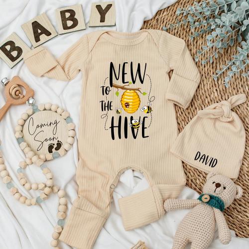 Personalized New to the Hive Baby Bodysuit, Cute Bee Newborn Outfit, Baby Shower Gift Idea, Custom Honey Baby Bee Romper, Coming Home Gift