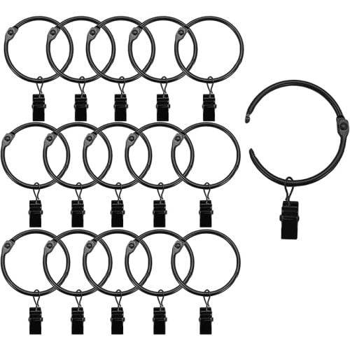 16 Pack Curtain Rings with Clips, Window Clip Rings Black Curtain Hooks Hangers Clip Rings for Hanging Drapery Drapes Bows, Mini 1 Inch in Diameter, Fits up to 5/8" Rod