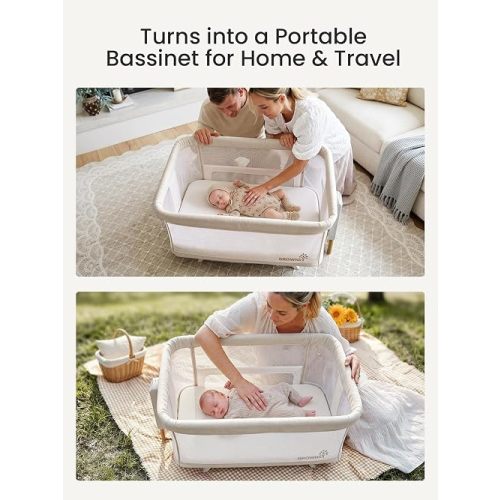 GROWNSY 5-in-1 Baby Bassinet Bedside Sleeper in color Beige