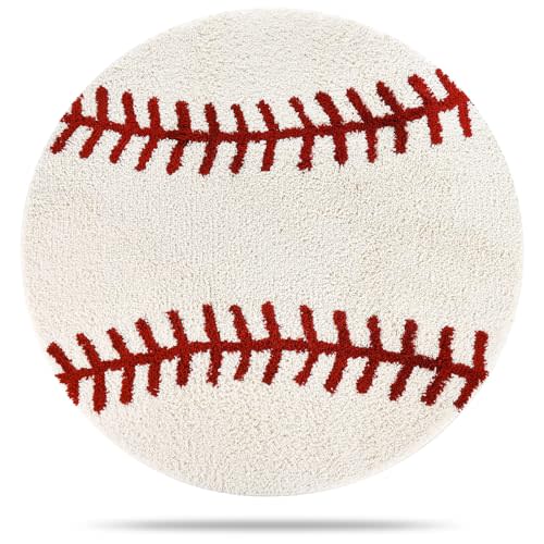 Baseball Rug Round 36 Inch – Soft Microfiber Sports Carpet with Non-Slip TPR Backing, Baseball Decor for Boys Room, Kids Room, Playroom & Gift for Baseball Lovers