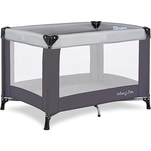 Dream On Me Nest Portable Playard in Grey with Carrybag an Shoulder Strap, Lightweight, Packable and Easy Setup Baby Playard, Breathable Mesh Sides and Soft Fabric - Comes with a Removable Padded Mat