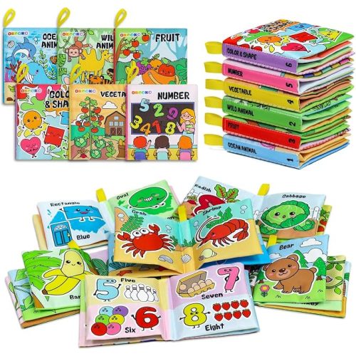 OKOOKO 6 Pack Soft Baby Book, Bath Toy, Soft Cloth Book, Crinkle Book