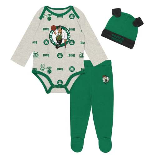 Newborn & Infant Boston Celtics Outerstuff Pinch Post Bodysuit, Pants & Cuffed Knit Hat Set