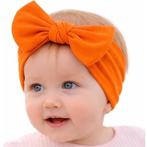 Baby Girl Headbands- Newborn Infant Toddler Cotton Handmade Hairbands with Bows Child Hair Accessories (Orange, 0-6 Month)