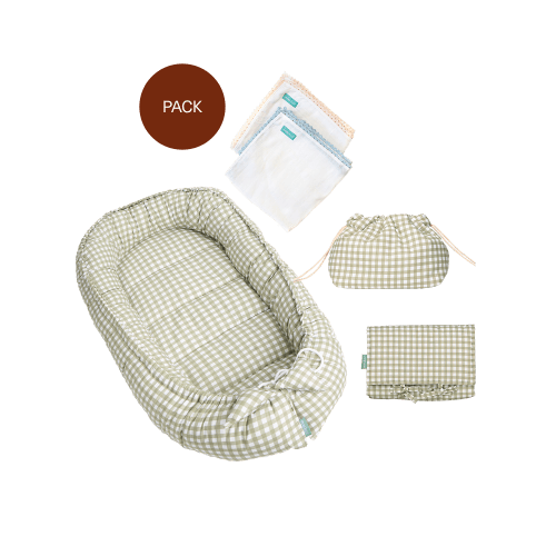 Pack Mint Tea (4 products): Changing mat + newborn nest + organizer + muslin cotton blanket