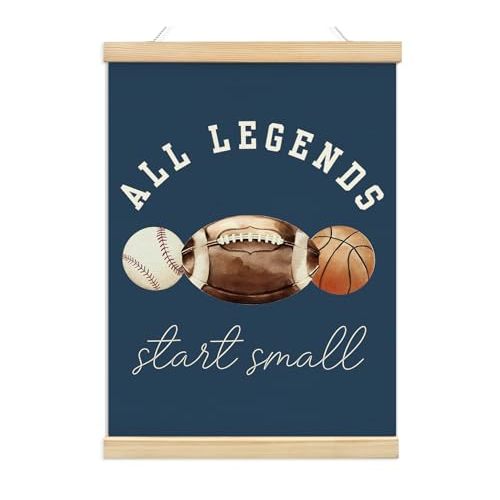 KDHTY Sports Bedroom Decor for boys Room Decor,All Legends Start Small Sports Nursery Art,Sports Wall Decor Baseball Kids Wall Art Poster for Nursery Playroom Artwork Home Decorations,（navy）