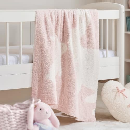 EVERGRACE Soft Plush Baby Blanket for Boys Girls with Print Animal Pattern, Fleece Fuzzy Toddler Nursery Blanket Lightweight Warm Cozy Throw Blanket for Baby Crib, Bed, Bunny, Crystal Pink, 50"x60"