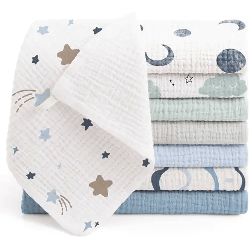 Bearmoss Muslin Burp Cloths 100% Cotton Cloths Baby Burp Cloths Muslin Washcloths Ultra-Absorbent Soft Baby Face Towel Burping Clothes for Newborn Burp Cloths Baby Boys and Girls 20"x10"(Bluegreen)