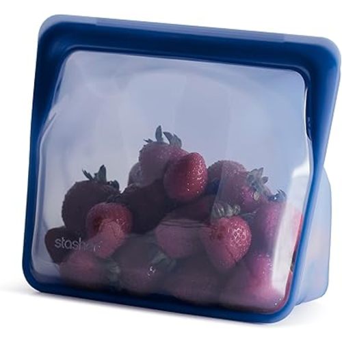 Stasher Premium Silicone Reusable Food Storage Stand-Up Mid Bag, Deep Ocean, Microwave, Sous Vide, Dishwasher, Oven and Freezer Safe, BPA Free, Leak-free, Eco-friendly, 56 Oz