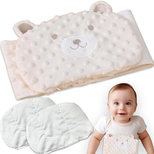 Baby Colic Relief Gripe Belt with 2 Pack Seed, Gentle Warmth Heating Pad Tummy Wrap for Soothing Gas and Upset Stomach (Beige)