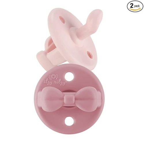 Itzy Ritzy Silicone Orthodontic Pacifiers - Itzy Soother Pacifiers with Collapsible Handle & Two Air Holes for Added Safety, Baby Pacifier For Ages 0-6 Months (Ballet Slipper & Primrose)
