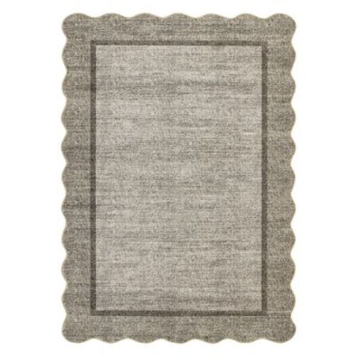 Scalloped Washable Bordered Living Room Bedroom Rug, Ultra Thin Non Slip Indoor Farmhouse Carpet for Dining Room