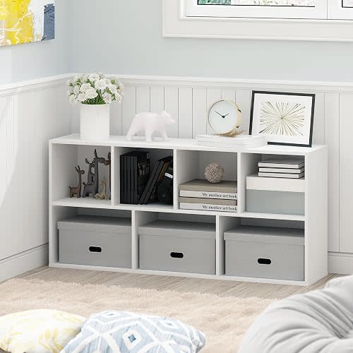 Furinno LUDER Book Shelf, 7-Cube Bookshelf, Bookcase with Open Shelves, 9.4 x 19.5 x 41.7, Easy Assembly, for Living Room, Bedroom, Home Office, Plain White