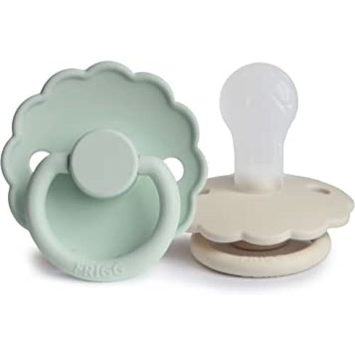 FRIGG Daisy SilkySoft Silicone Baby Pacifier | Made in Denmark | BPA-Free (Seafoam/Cream, 0-6 Months)