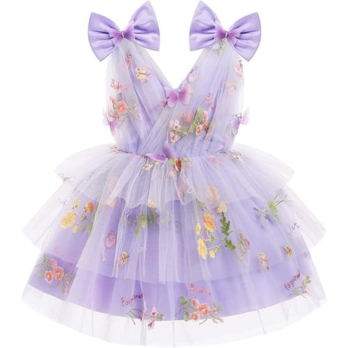 IMEKIS Toddler Girls Butterfly Birthday Dress Rainbow Tulle Formal Wedding Party Ruffle Tutu Dresses Photo Shoot