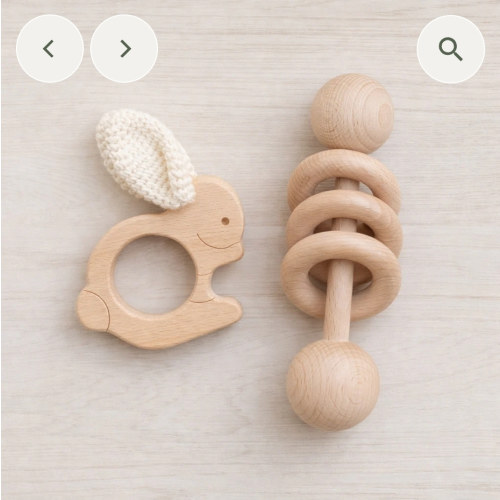 Crochet Crinkle Ears Wooden Bunny Teether + Rattle Set – Olive and Cradle