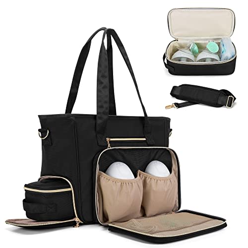 BAFASO Wearable Breast Pump Bag with Cooler and Laptop Sleeve (Compatible with Momcozy S12 Pro, Momcozy M5, Elvie), Pumping Bag for Working Moms (Patent Pending), Black