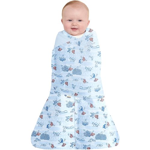 HALO Disney Baby Finding Nemo 100% Cotton Sleepsack Swaddle, 3-Way Adjustable Wearable Blanket, TOG 1.5, Nemo Tie Dye, Small, 3-6 Months