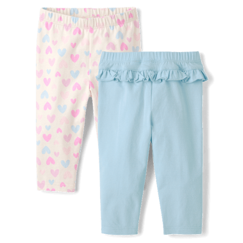 Baby Girls Heart Ruffle Leggings 2-Pack - Cream