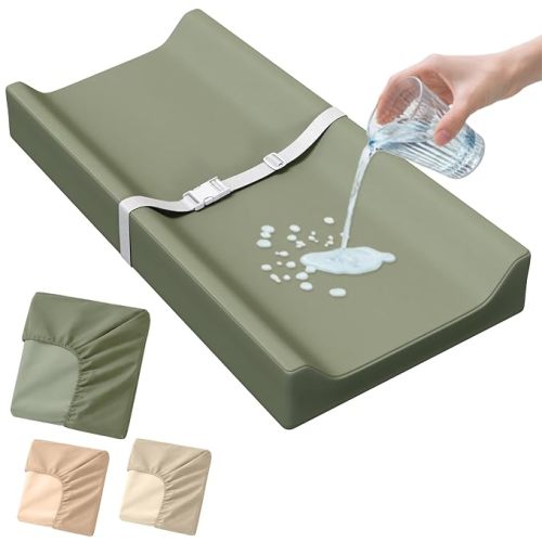 Waterproof Vegan Leather Baby Changing Pad Cover for Girls & Boys, Wipeable Changing Pad Cover, Ultra Soft Breathable, Waterproof Changing Pad Covers for Diaper Changing Table (Olive)
