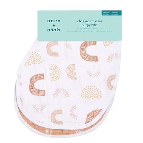 aden + anais Burpy Bib, 100% Cotton Muslin, Soft Absorbent 4 Layers, Multi-Use Burp Cloth and Bib, 22.5" X 11", 2 Pack, Keep Rising