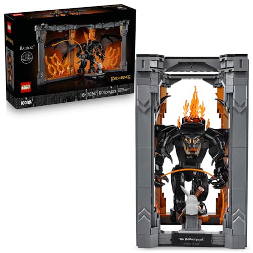 LEGO Icons The Lord of The Rings: Balrog Book Nook Kit - DIY Craft Building Set for Adults, 18+ - Collectible Gandalf Minifigure - Gift Idea for Birthdays - Home or Room Decor - 10367