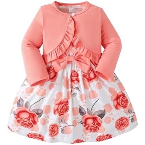 Rosibel Toddler Baby Girls Dress and Cotton Cardigan Set for 6M-3T Spring Autumn Clothes Outfits