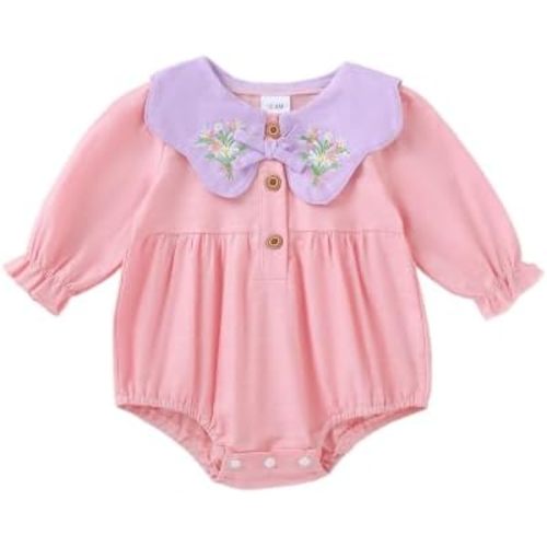 Newborn Baby Girl Romper, Christmas Outfit with Embroidery & Bow