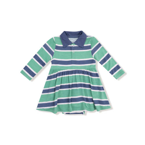 Long Sleeve Polo Bodysuit Dress, Rugby Stripe