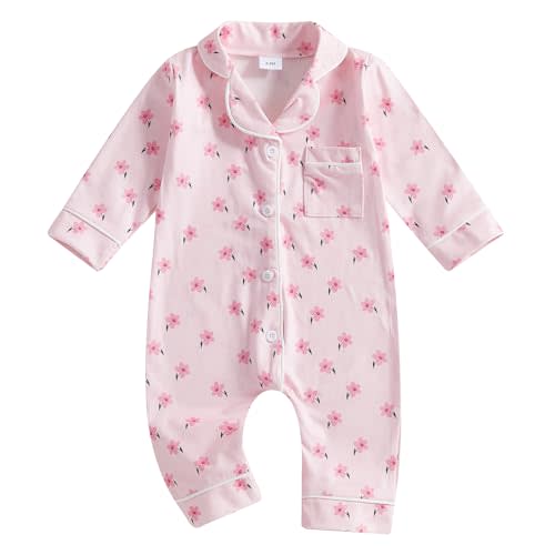 Balaflyie Baby Girl Button Down Pajamas Romper One-Piece Jumpsuit Long Sleeve Sleeper Infant Sleepwear
